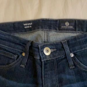 Dark blue AG stilt skinny jeans